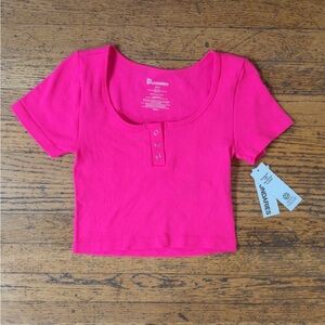 NWT No Boundaries Hot Pink Short Sleeve Crop Top ~ Size S